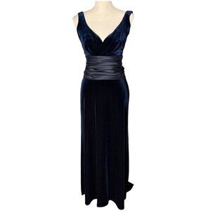 T Tadashi Shoji Velvet Gown maxi dress size 4 S small midnight navy blue holiday